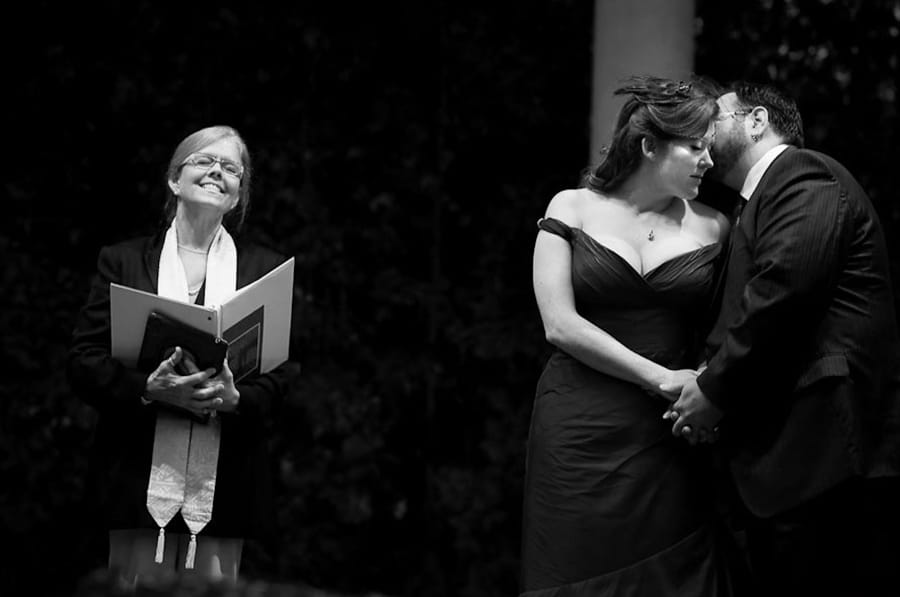 touching moment during a wedding ceremony of the bride and groom embracing Pawtucket RI